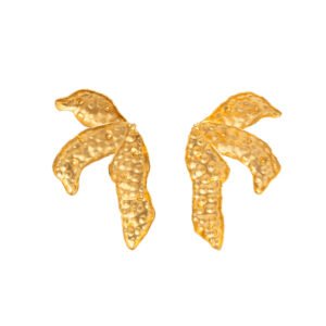 old-plated earrings with palm leaf design, showcasing textured elegance