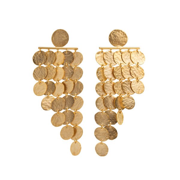 24k Gold Plated Earrings with hammered discs, showcasing unique texture and elegant design