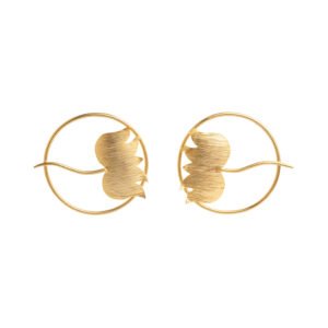 24k gold tulip hoop earrings featuring an elegant nature-inspired design within a delicate circular hoop