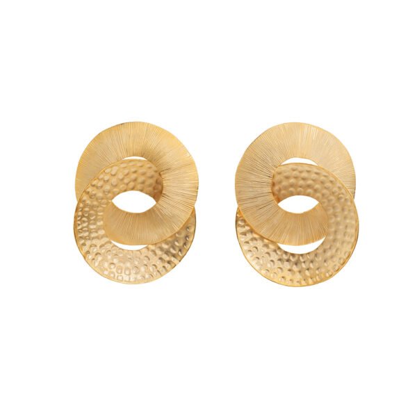 Double Gold Hoop Earrings with hammered and linear textures