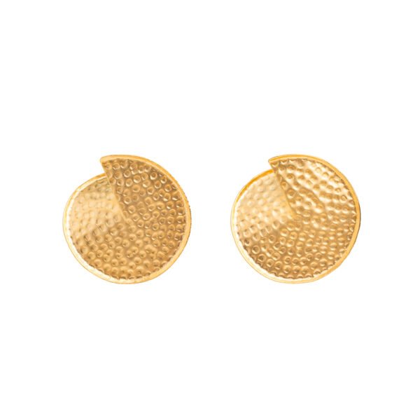 Gold Lilypad Earrings - 24k gold-plated with hammered texture and nature-inspired design.