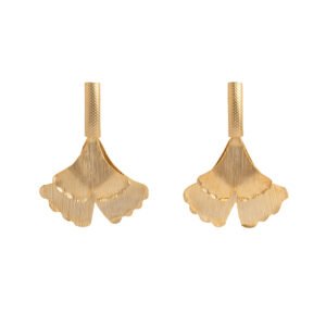 24k gold ginkgo leaf earrings with intricate detailing, showcasing nature-inspired elegance.