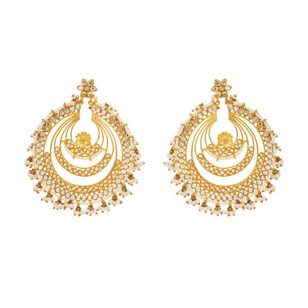 Designer Gold and Pearl Earrings with 24k Gold Plating and Cascading Pearls