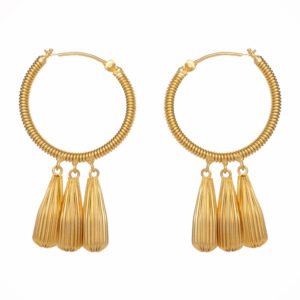 aia Earrings - 24k gold-plated hoops with leaf pendants