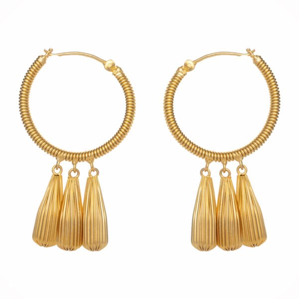 aia Earrings - 24k gold-plated hoops with leaf pendants