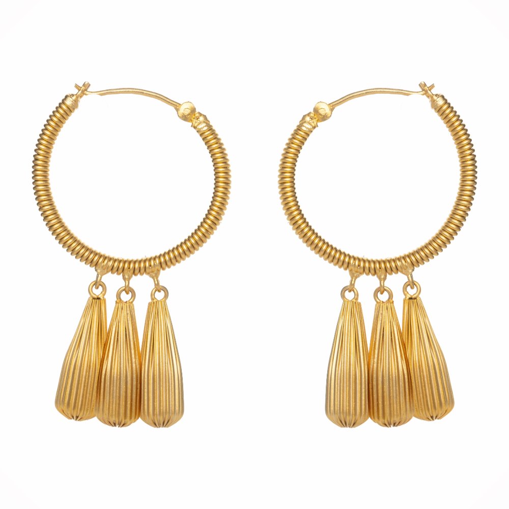 aia Earrings - 24k gold-plated hoops with leaf pendants