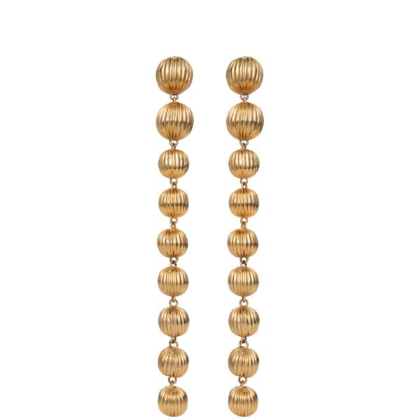 Elegant "Aquila" earrings featuring cascading 24k gold-plated beads with ribbed detailing