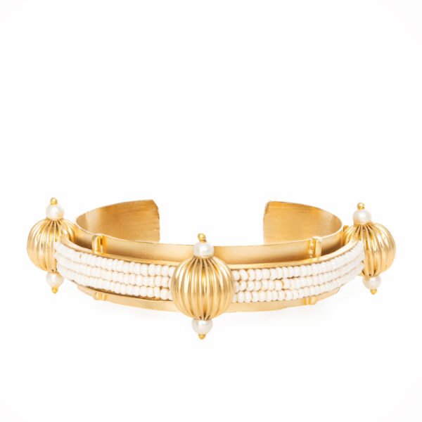 Luxury 24k Gold-Plated Pearl Cuff Bracelet with Intricate Beadwork