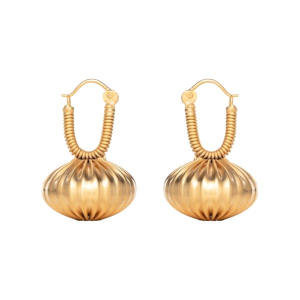 "Aelia Earrings – Handmade 24k Gold-Plated Ribbed Orbs on Secure Hooks"