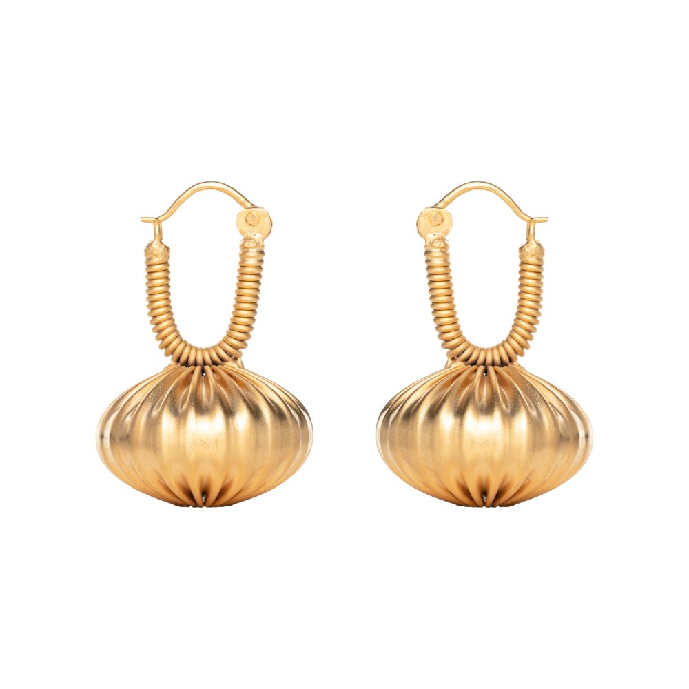 "Aelia Earrings – Handmade 24k Gold-Plated Ribbed Orbs on Secure Hooks"