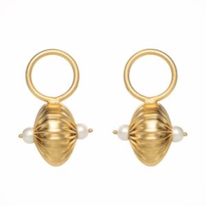 Handmade gold pearl earrings with intricate design and elegance